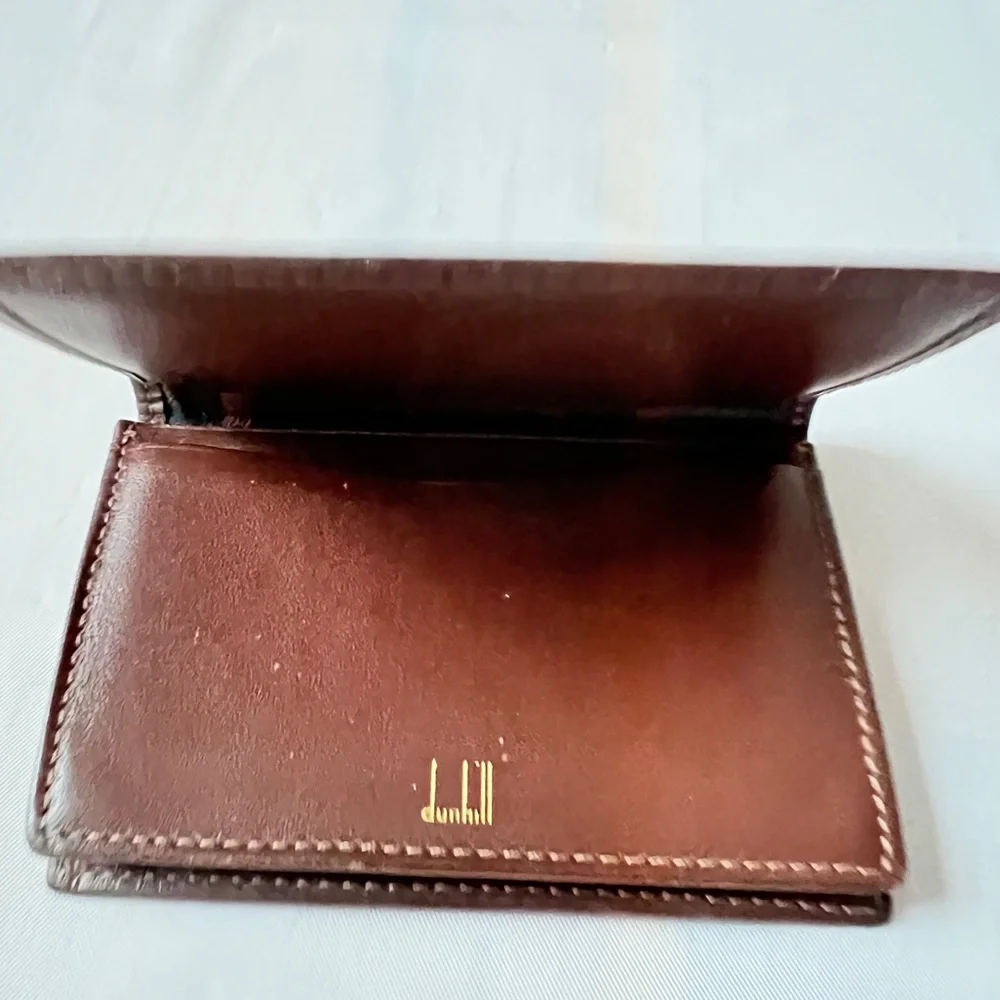Dunhill card case business card holder brown leather and black canvas Unisex VTG - Picture 5 of 13